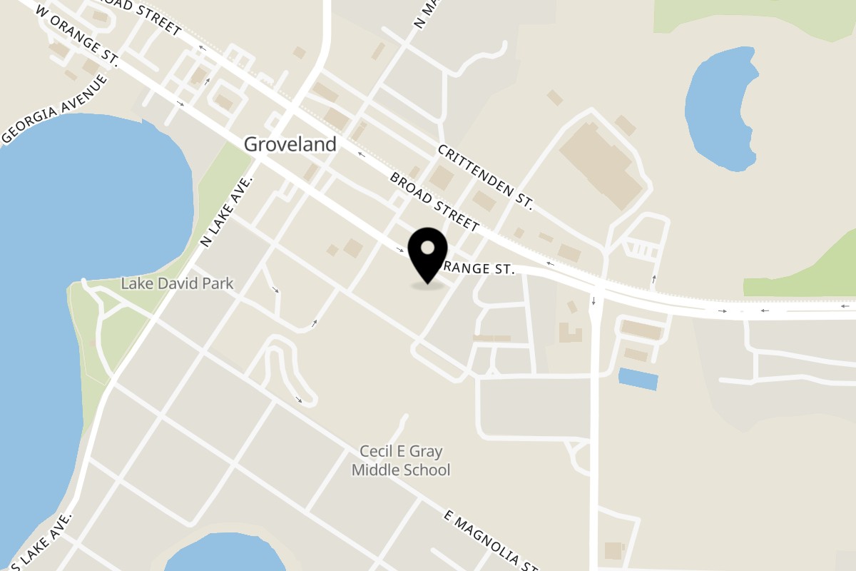 Map showing the location of Butcher Block Kitchen on 262 W Orange St in Groveland